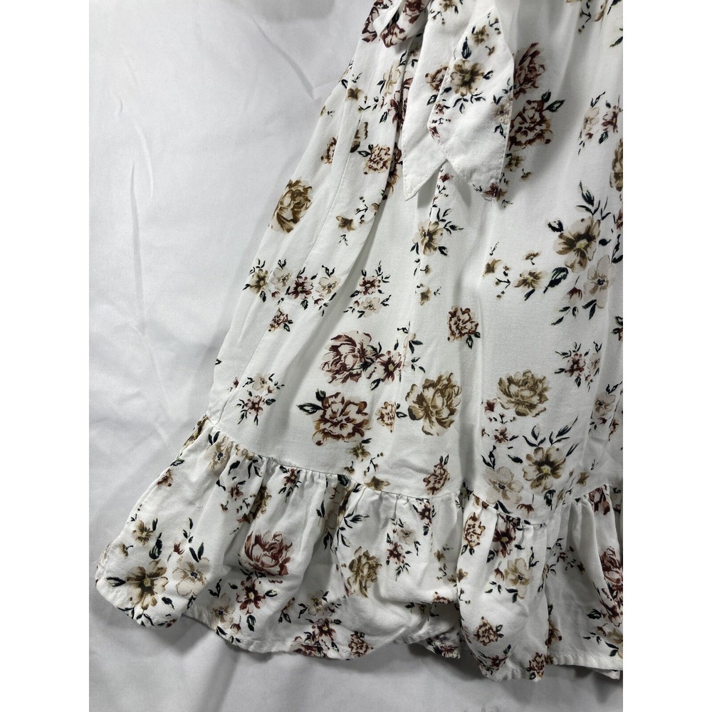 Velvet Heart Floral Print Blouse Size Small White Rayon Tie Ruffle V Neckline - Picture 6 of 15